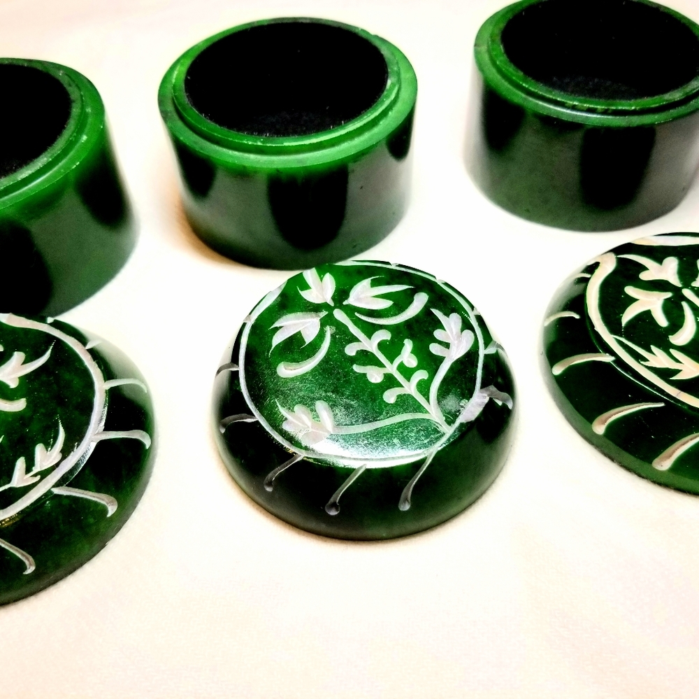 3 Green Soapstone Boxes